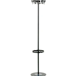 Portemanteau sur socle Yin - 5 patères acier - avec porte-parapluie