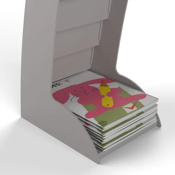 Présentoir fixe Courbo - polystyrène - 8 cases pour tout type de formats de documents - gris