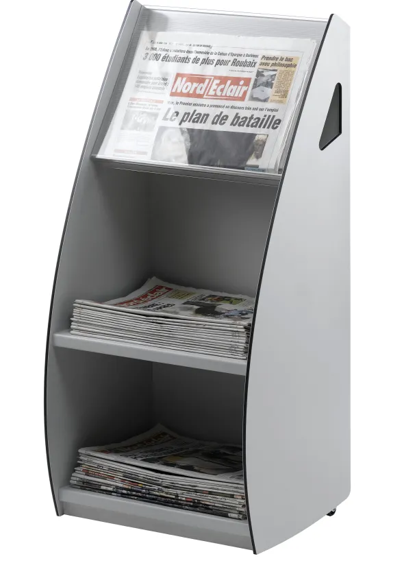 Présentoir mobile distributeur de journaux - polystyrène - 2 cases - gris