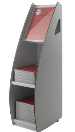 Présentoir mobile distributeur de catalogues - polystyrène - 2 cases - gris