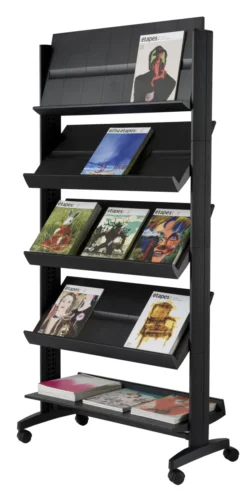 Présentoir mobile EasyDisplays - 5 tablettes polystyrène - simple face - 15 formats A4 - noir