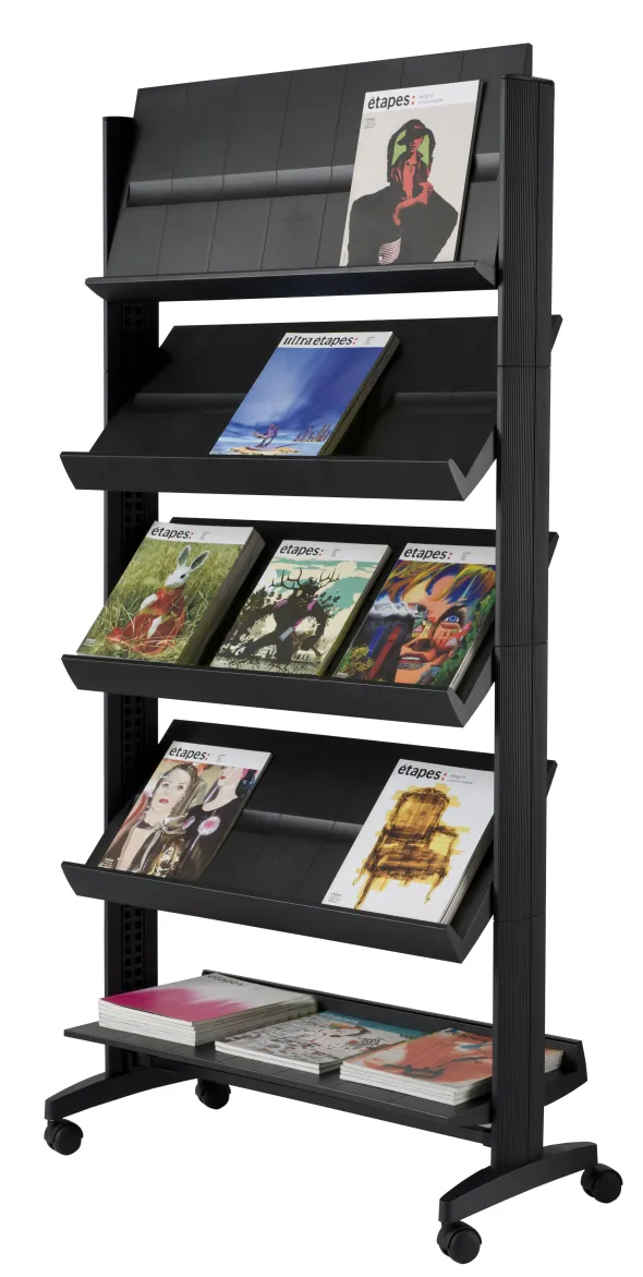 Présentoir mobile EasyDisplays - 5 tablettes polystyrène - simple face - 15 formats A4 - noir