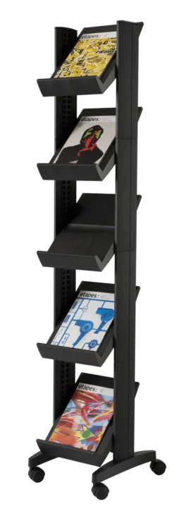 Présentoir mobile EasyDisplays - 5 tablettes polystyrène - simple face - 5 formats A4 - noir