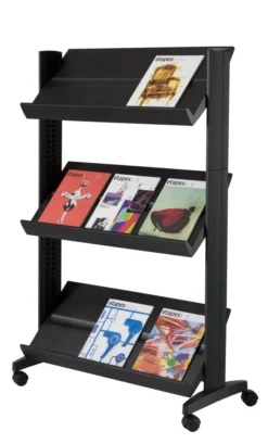 Présentoir mobile EasyDisplays - 3 tablettes polystyrène - simple face - 9 formats A4 - noir