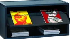 Présentoir multibloc - polystyrène noir - 1 porte métallique escamotable noire