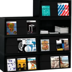Présentoir multibloc - polystyrène noir - 1 porte métallique escamotable noire