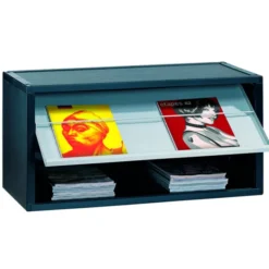 Présentoir multibloc - polystyrène noir - 1 porte métallique escamotable grise