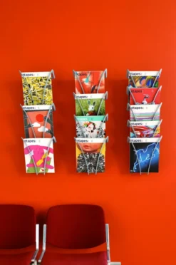 Présentoir mural Filario - polyamide - 5 cases A4 - aluminium
