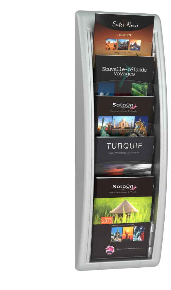 Présentoir mural Quick Fit System - polystyrène - 5 cases A5 - aluminium