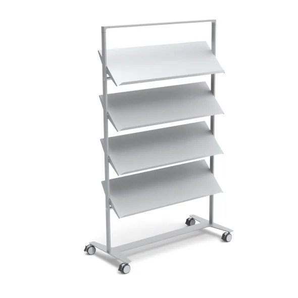 Présentoir sur roulettes Arnage - 4 tablettes - l. 113 cm