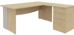 Retour pour bureau Majesty - l. 80 x pr. 60 cm - sur caisson 2 tiroirs plats + 1 tiroir dossiers suspendus