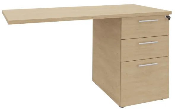 Retour pour bureau Majesty l. 120 x pr. 60 cm - sur caisson- 2 tiroirs plats + 1 tiroir dossiers suspendus