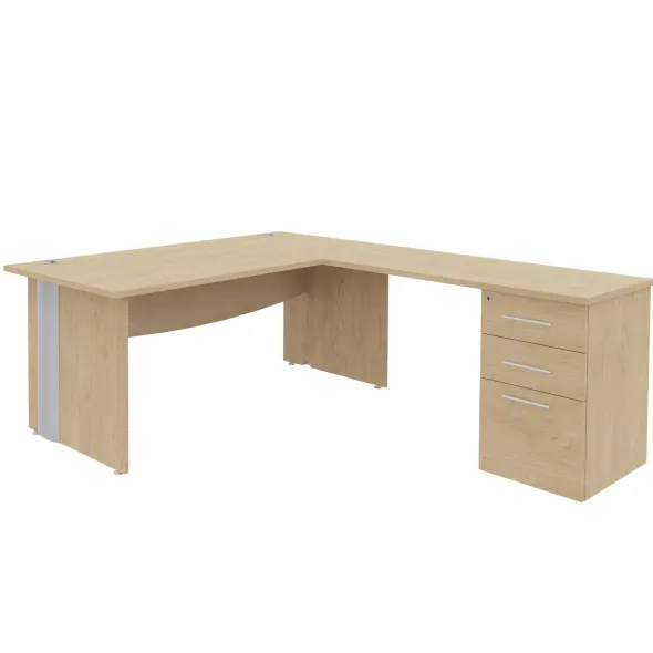Retour pour bureau Majesty l. 120 x pr. 60 cm - sur caisson- 2 tiroirs plats + 1 tiroir dossiers suspendus