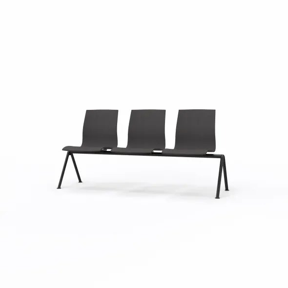 Siège sur poutre 3 places Trio Evolution - coque multipli hêtre - piétement époxy