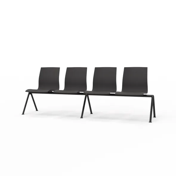 Siège sur poutre 4 places Trio Evolution - coque multipli hêtre - piétement époxy