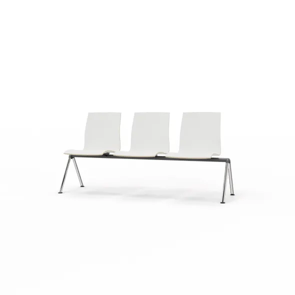 Siège sur poutre 3 places Trio Evolution - coque stratifié blanc - piétement chrome
