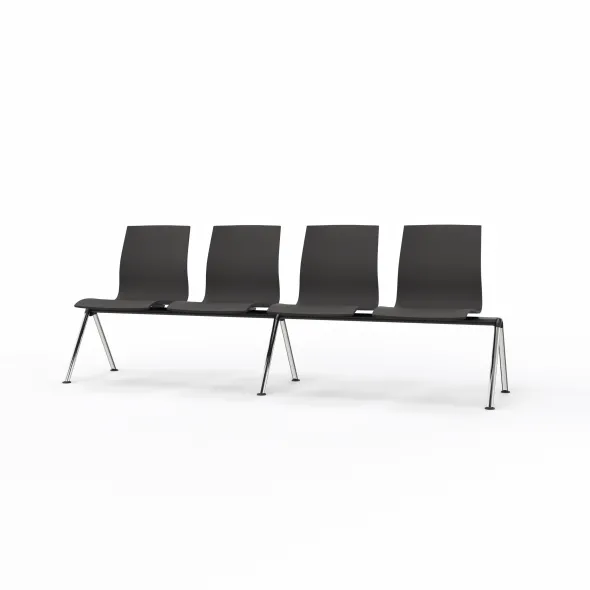 Siège sur poutre 4 places Trio Evolution - coque multipli hêtre - piétement chrome