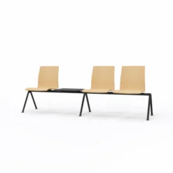 Siège sur poutre 3 places Trio Evolution - coque multipli hêtre - avec 1 tablette - piétement époxy