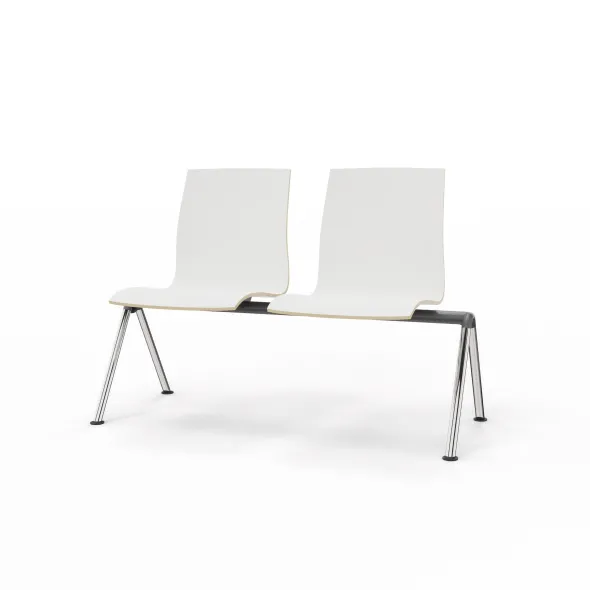 Siège sur poutre 2 places Trio Evolution - coque stratifié blanc - piétement chrome