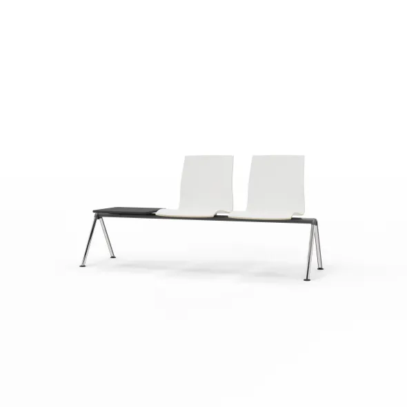 Siège sur poutre 2 places Trio Evolution - coque stratifié blanc - avec 1 tablette - piétement chrome