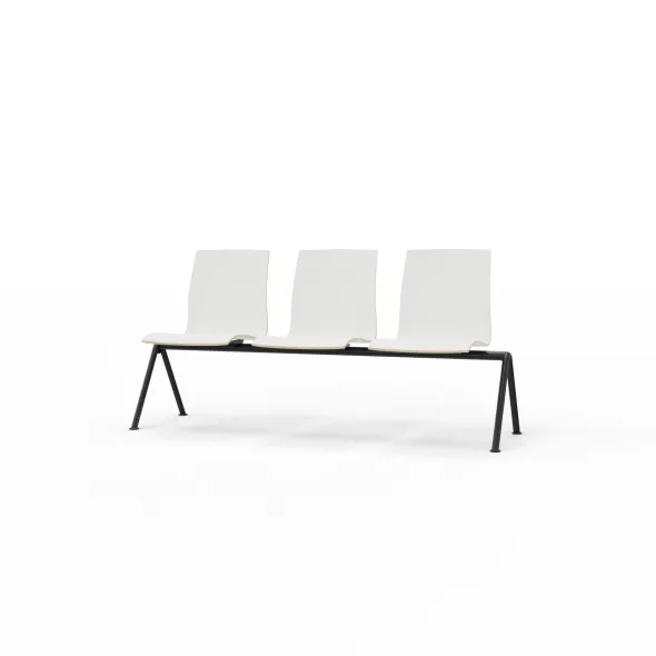 Siège sur poutre 3 places Trio Evolution - coque stratifié blanc - piétement époxy