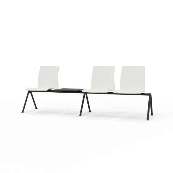 Siège sur poutre 3 places Trio Evolution - coque stratifié blanc - avec 1 tablette - piétement époxy