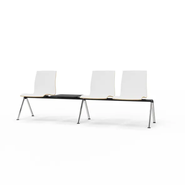 Siège sur poutre 3 places Trio Evolution - coque stratifié blanc - avec 1 tablette - piétement chrome