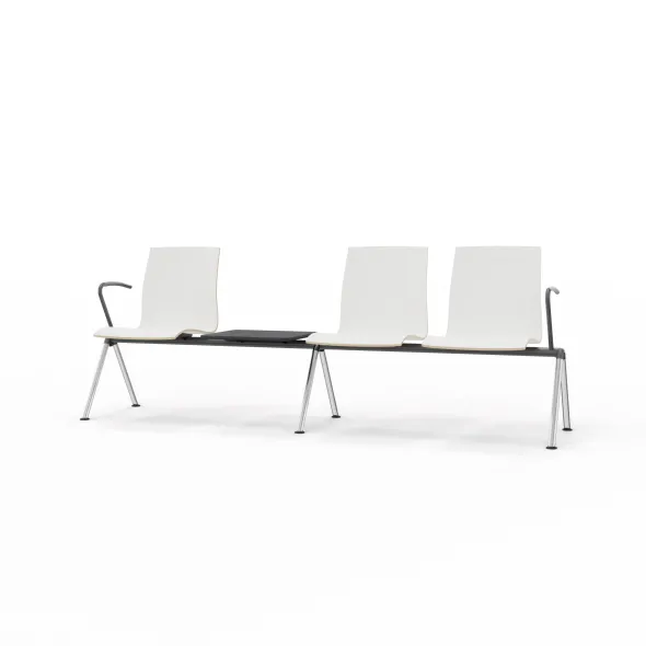 Siège sur poutre 3 places Trio Evolution - coque stratifié blanc - avec 1 tablette - piétement chrome