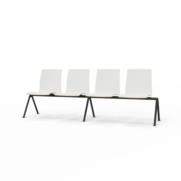 Siège sur poutre 4 places Trio Evolution - coque stratifié blanc - piétement époxy