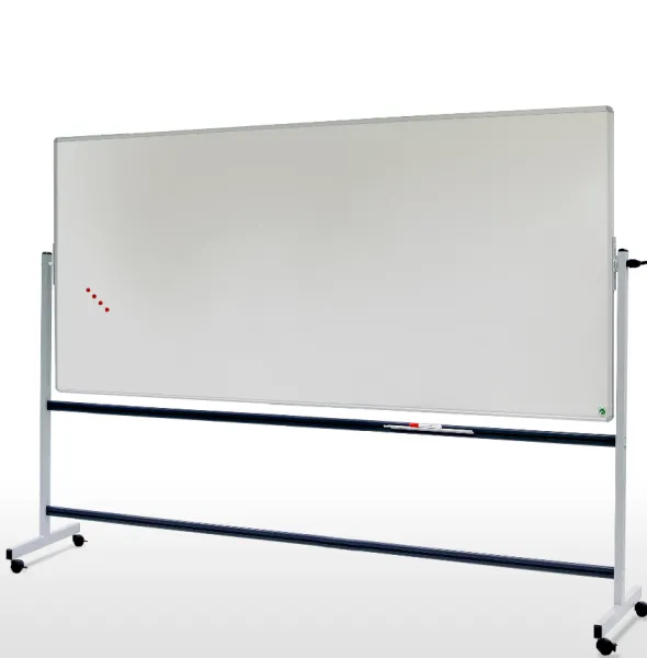 Tableau pivotant horizontal 2 faces magnétique - 100 x 150 cm - piétement mobile - avec auget
