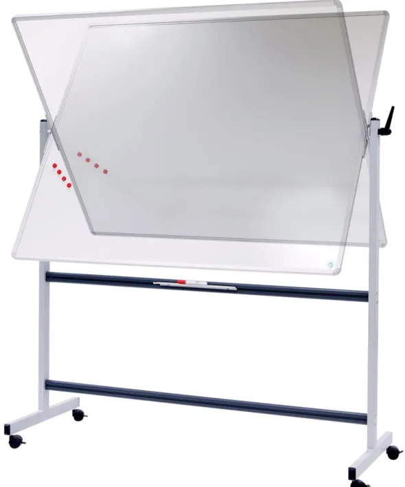 Tableau pivotant horizontal 2 faces magnétique - 100 x 150 cm - piétement mobile - avec auget