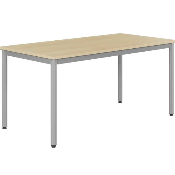 Table Bandana - 160 x 80 cm - 4 pieds époxy gris alu - plateau stratifié hêtre miel - taille 6