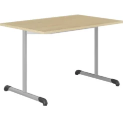Table Bandana - 120 x 80 cm - piétement à dégagement latéral époxy gris alu - plateau stratifié hêtre miel - taille 6