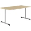 Table Bandana - 160 x 80 cm - piétement à dégagement latéral époxy gris alu - plateau stratifié hêtre miel - taille 6