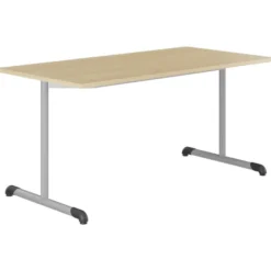 Table Bandana - 160 x 80 cm - piétement à dégagement latéral époxy gris alu - plateau stratifié hêtre miel - taille 6
