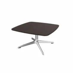 Table basse Break bois piétement central aluminium poli et chromé
