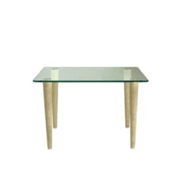 Table basse carrée Evy - 50 x 50 cm - plateau verre - piétement bois