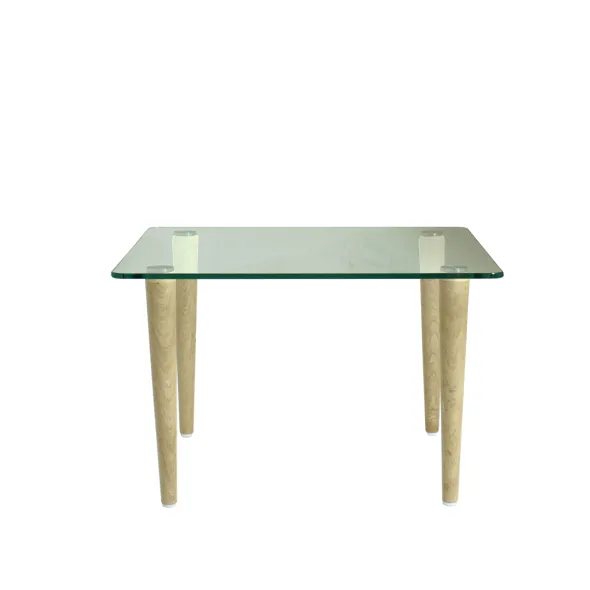Table basse carrée Evy - 50 x 50 cm - plateau verre - piétement bois