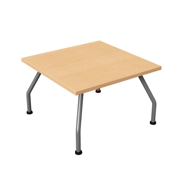 Table basse carrée Yola - mélaminé - plateau hêtre verni naturel - piétement alu