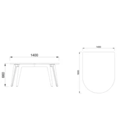 Table basse forme D 4/6 places Lares Media II - l. 140 x h. 66 x pr. 180 cm