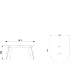 Table basse forme D 4/6 places Lares Media II - l. 140 x h. 66 x pr. 180 cm - 2 prises de courant + 4 prises USB C