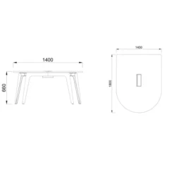 Table basse forme D 4/6 places Lares Media II - l. 140 x h. 66 x pr. 180 cm - avec top access et goulotte