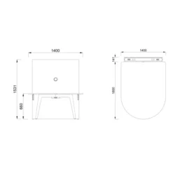 Table basse forme D 4/6 places Lares Media II - l. 140 x h. 66 x pr. 180 cm + mur support