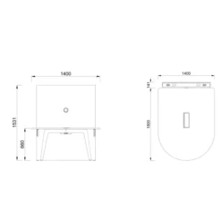 Table basse forme D 4/6 places Lares Media II - l. 140 x h. 66 x pr. 180 cm + mur support - top access et goulotte
