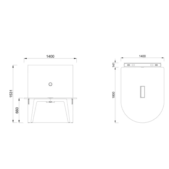 Table basse forme D 4/6 places Lares Media II - l. 140 x h. 66 x pr. 180 cm + mur support - top access et goulotte