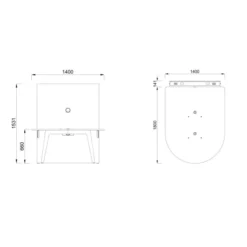 Table basse forme D 4/6 places Lares Media II - l. 140 x h. 66 x pr. 180 cm + mur support - 2 prises courant + 4 prises