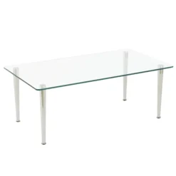 Table basse rectangulaire Evy - 90 x 50 cm - plateau verre - piétement métal