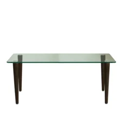 Table basse rectangulaire Evy - 90 x 50 cm - plateau verre - piétement bois
