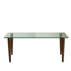 Table basse rectangulaire Evy - 90 x 50 cm - plateau verre - piétement bois