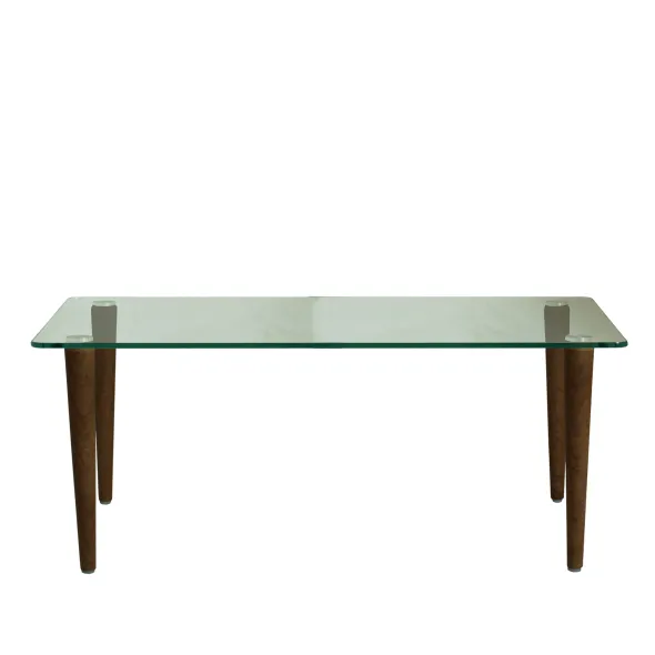 Table basse rectangulaire Evy - 90 x 50 cm - plateau verre - piétement bois